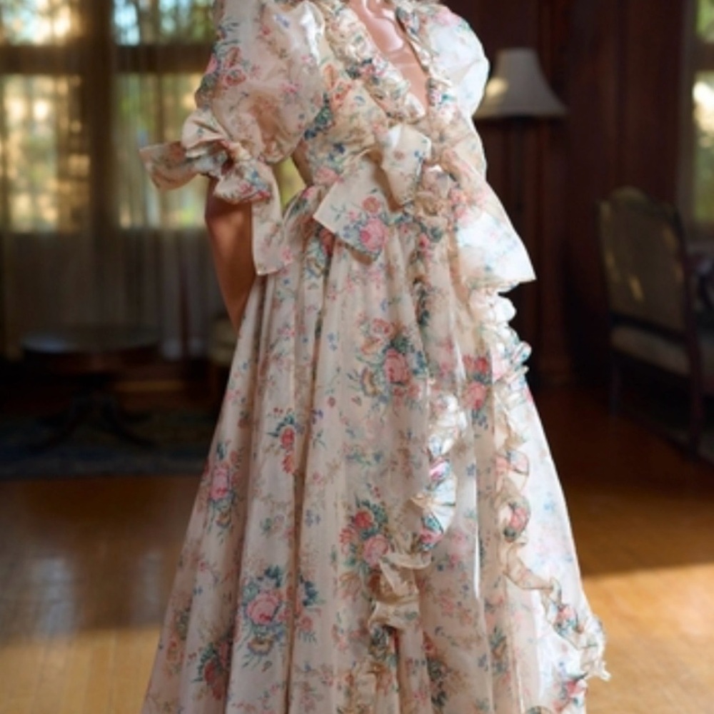 Selkie Floral Maxi Dress - Cream and Pink